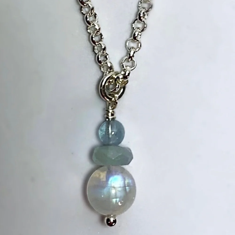Hand Made Moonstone Aquamarine Charm Necklace